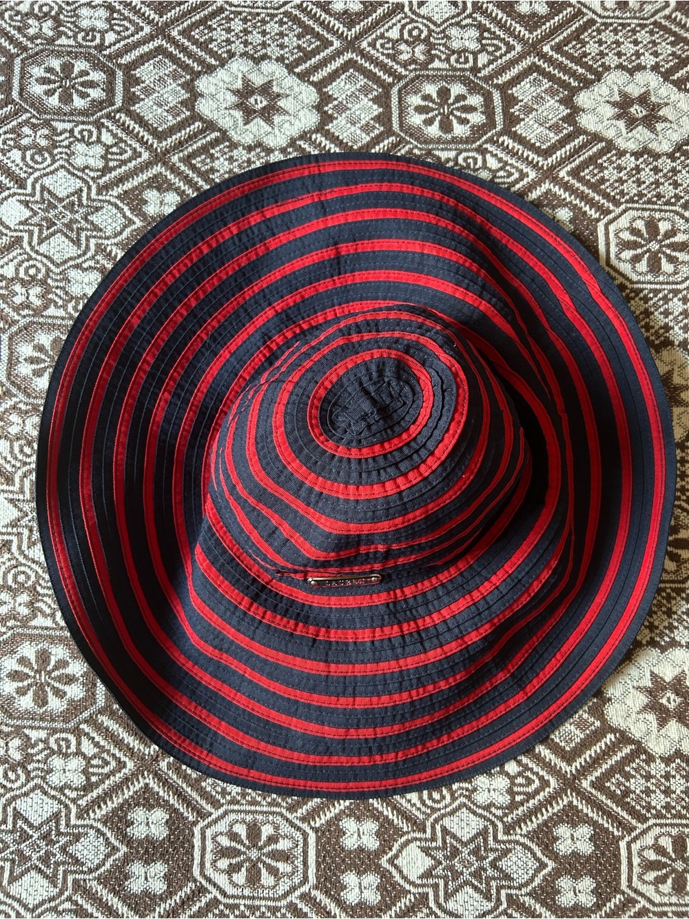 Lauren Ralph Lauren Navy and Red Striped Wide Brimmed Hat